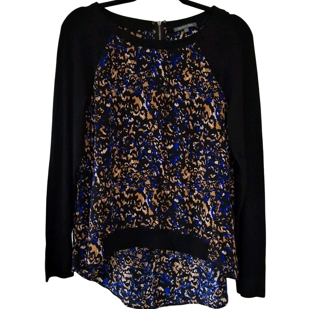 Michael Stars Medium Abstract Colorful Printed Silk Spit Back Raglan Long Sleeve